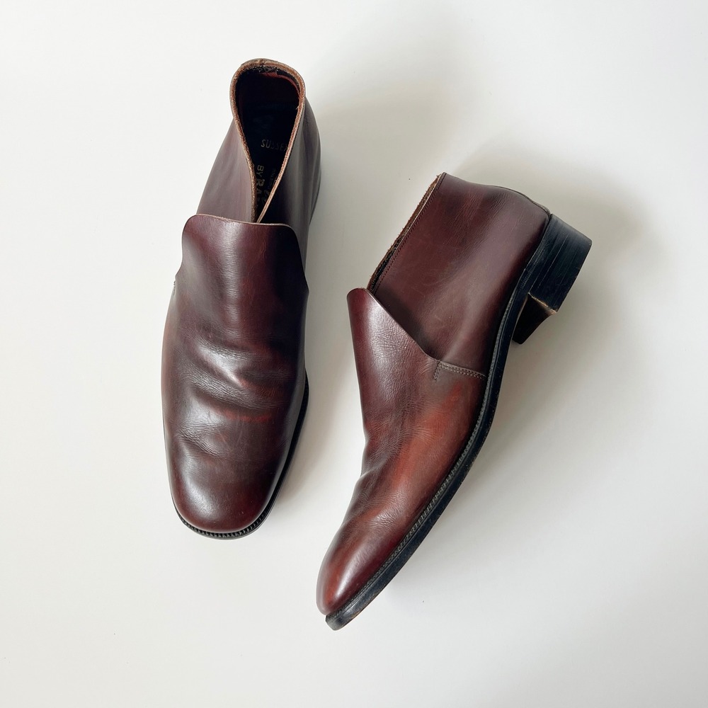 Vintage Bally Sussex Wing Boots Brown Leather Ankle Booties Square Toe Flat Sole